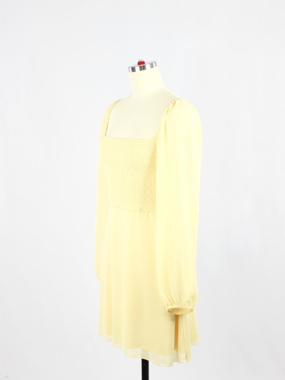 Aritzia WILFRED Tempest Yellow Chiffon Smocked Long Sleeve Mini Dress, Size 4 - Picture 4 of 16